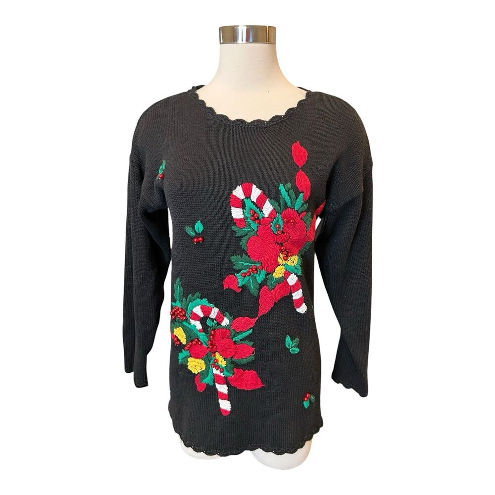 Nutcracker VTG Ramie Christmas Sweater Candy Cane Hollly Sz S